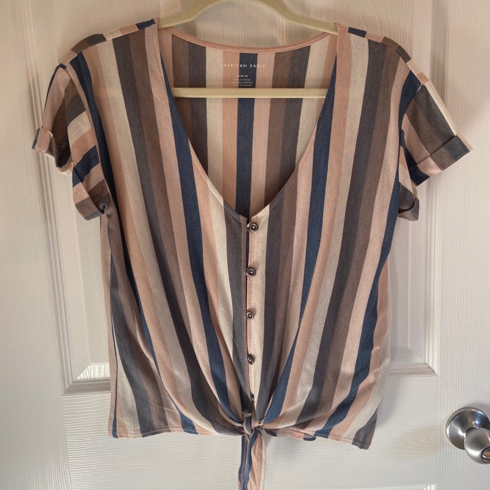American Eagle Tie Front Vertical Striped Top